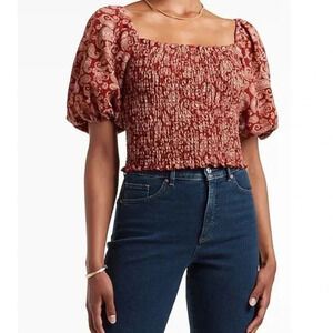 NWT Express Paisley Puff Sleeve Smocked Crop Top